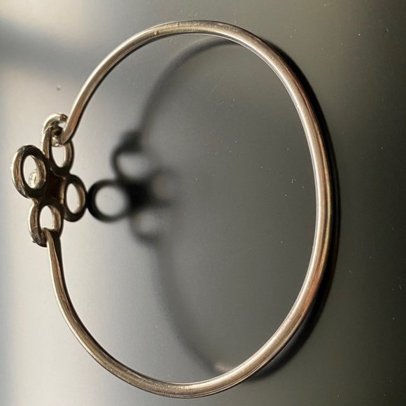 Vintage Mexico 925 Silver Flower Bangle Bracelet w/Pink Crystal Center - Picture 7 of 11